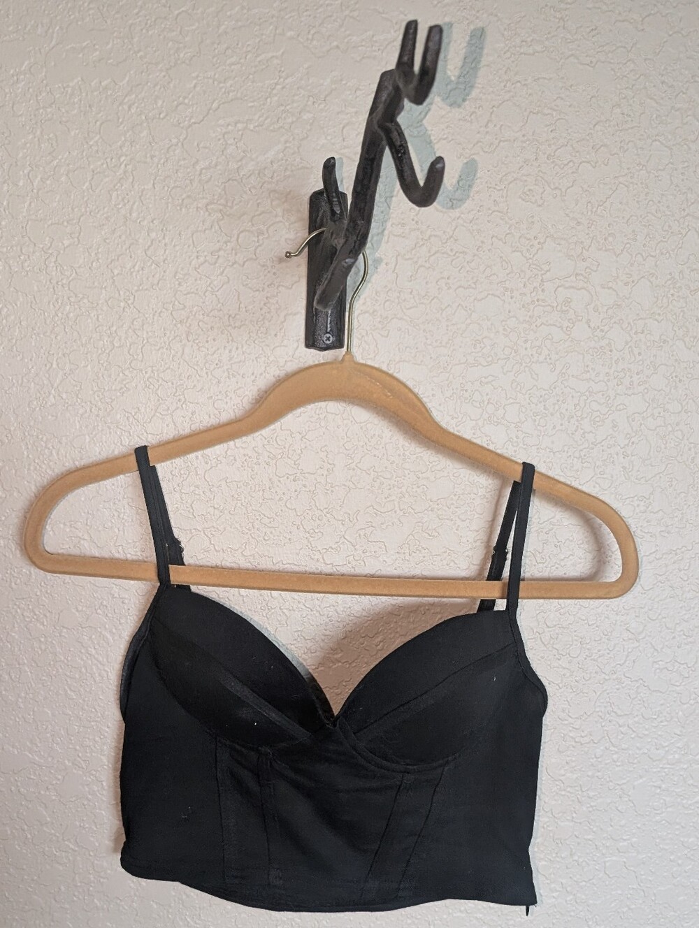 Black Longline Bustier Bralette with Adjustable Straps And Zipper Side